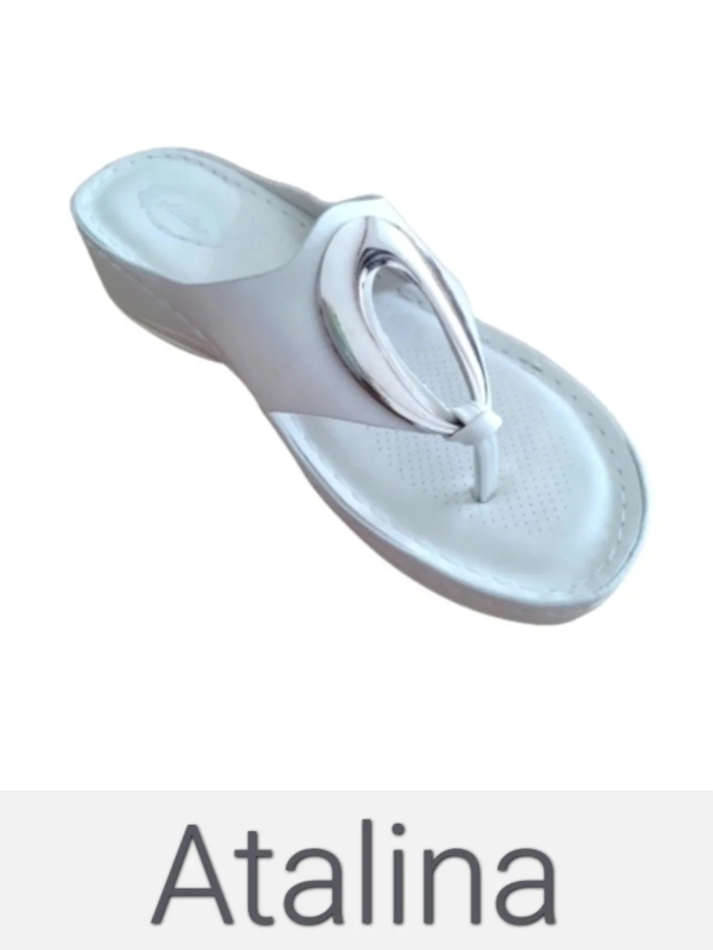 White Thong Sandals with Silver Accent - Women's Casual Slides - Picture 4 of 8